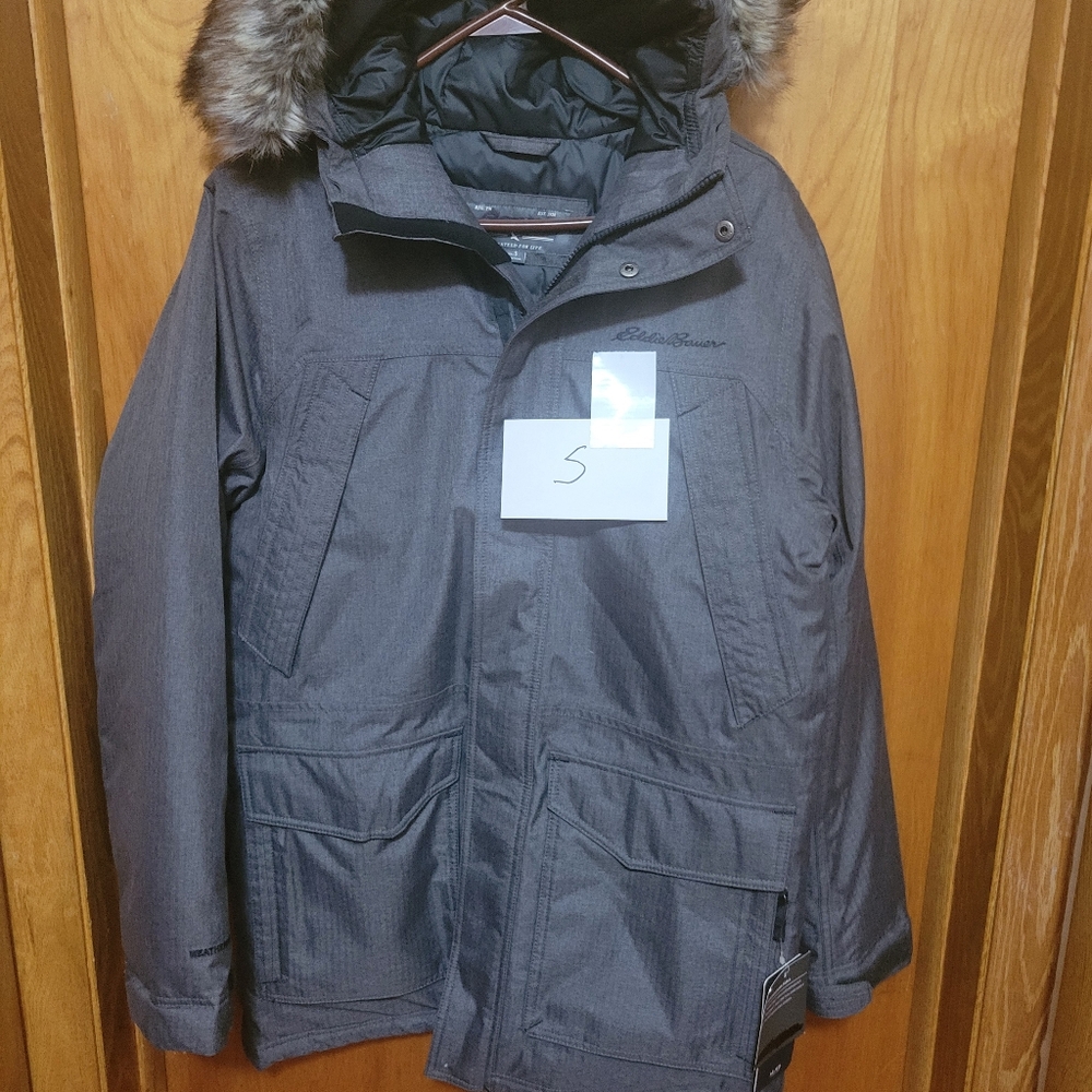 Eddie Bauer Gray Military Field Jacket with Faux Fur Hood